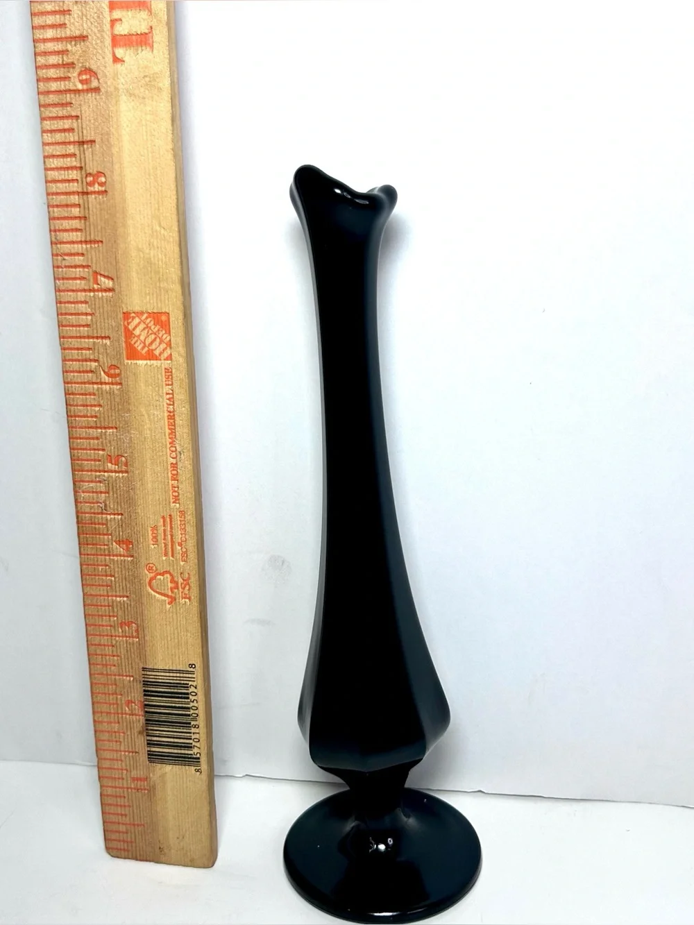 Fenton Black Glass Swung Bud Vase 8” MCM